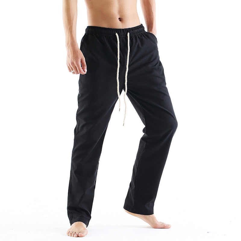 Spodnie Meskie Typu Baggy W Stylu Lnianym, Luzne, Proste
