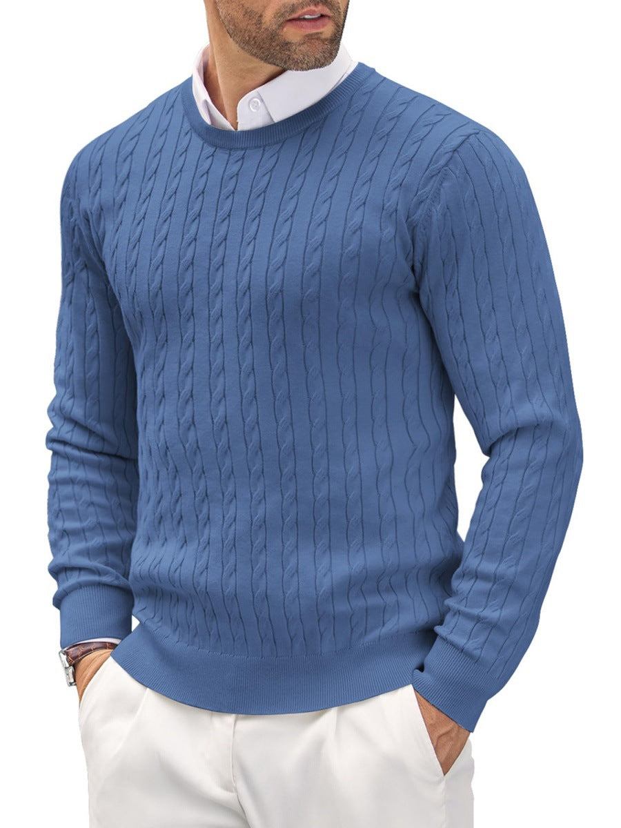 Męski Sweter Jesienny Dzianinowy Slim Fit Skręcony Wzór Okrągły Dekolt