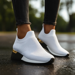 Damskie Sneakersy Wsuwane z Oddychającą Siatką i Metalicznym Zapiętkiem