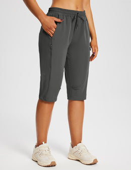Damskie Spodnie Outdoor Capri z Kieszeniami i Regulowanym Pasem