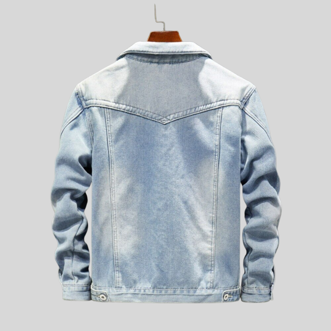 Męska kurtka z mieszanki jeansu, długi rękaw, klasyczny design