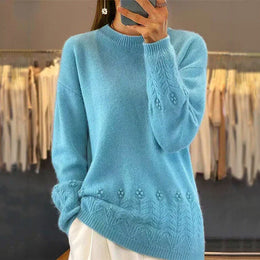 Damski Sweter Dzianinowy Jesienny Luźny Krój Warstwowy Design