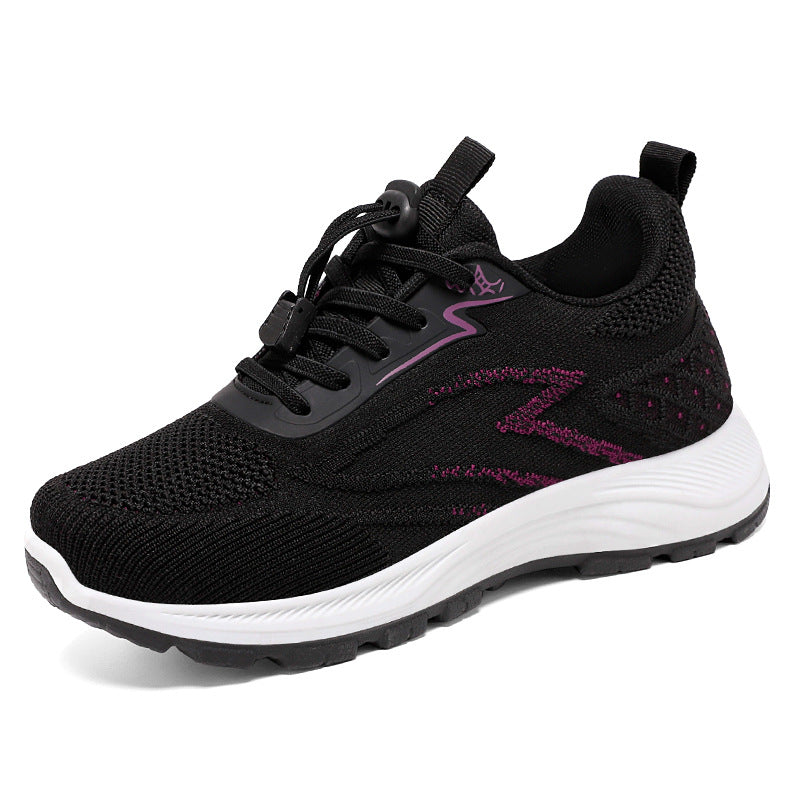 Damskie Buty Sportowe Do Chodzenia, Cholewka Flyknit, Okrągły Nosek, Sznurowane, Podeszwa Z Pvc