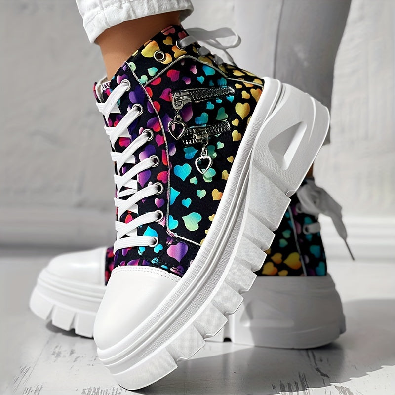 Damskie Sneakersy Platformowe z Grubą Podeszwą i Ozdobnymi Zamkami Boczny