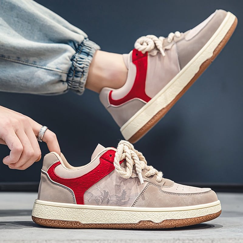 Męskie Sneakersy Sznurowane z Grubą Gumową Podeszwą i Okrągłym Noskiem