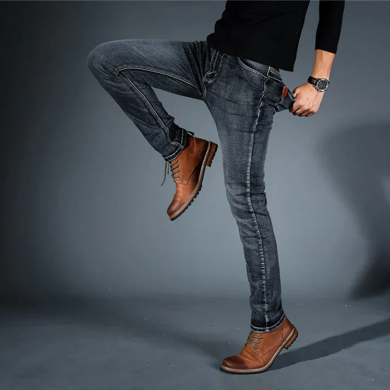 Meskie Jeansy W Stylu Slim Fit Z Elastycznego Denimu, Rozciagliwy Material, Uniwersalny Design