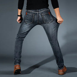 Meskie Jeansy W Stylu Slim Fit Z Elastycznego Denimu, Rozciagliwy Material, Uniwersalny Design