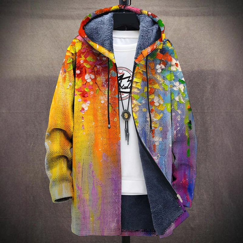 Damska Kurtka Jesienna Fleece Z Artystycznym Printem
