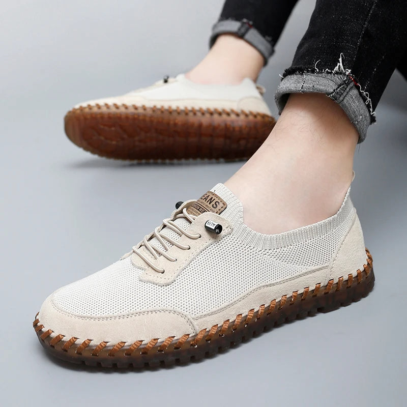 Męskie Sneakersy Sznurowane z Siateczką, Wkładką EVA i Gumową Podeszwą