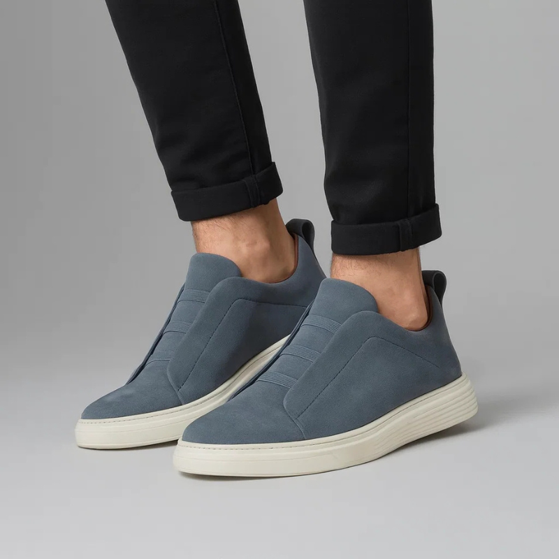 Męskie Sneakersy z Ekoskóry Zamszowej z Elastycznym Systemem Sznurowania