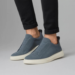Męskie Sneakersy z Ekoskóry Zamszowej z Elastycznym Systemem Sznurowania