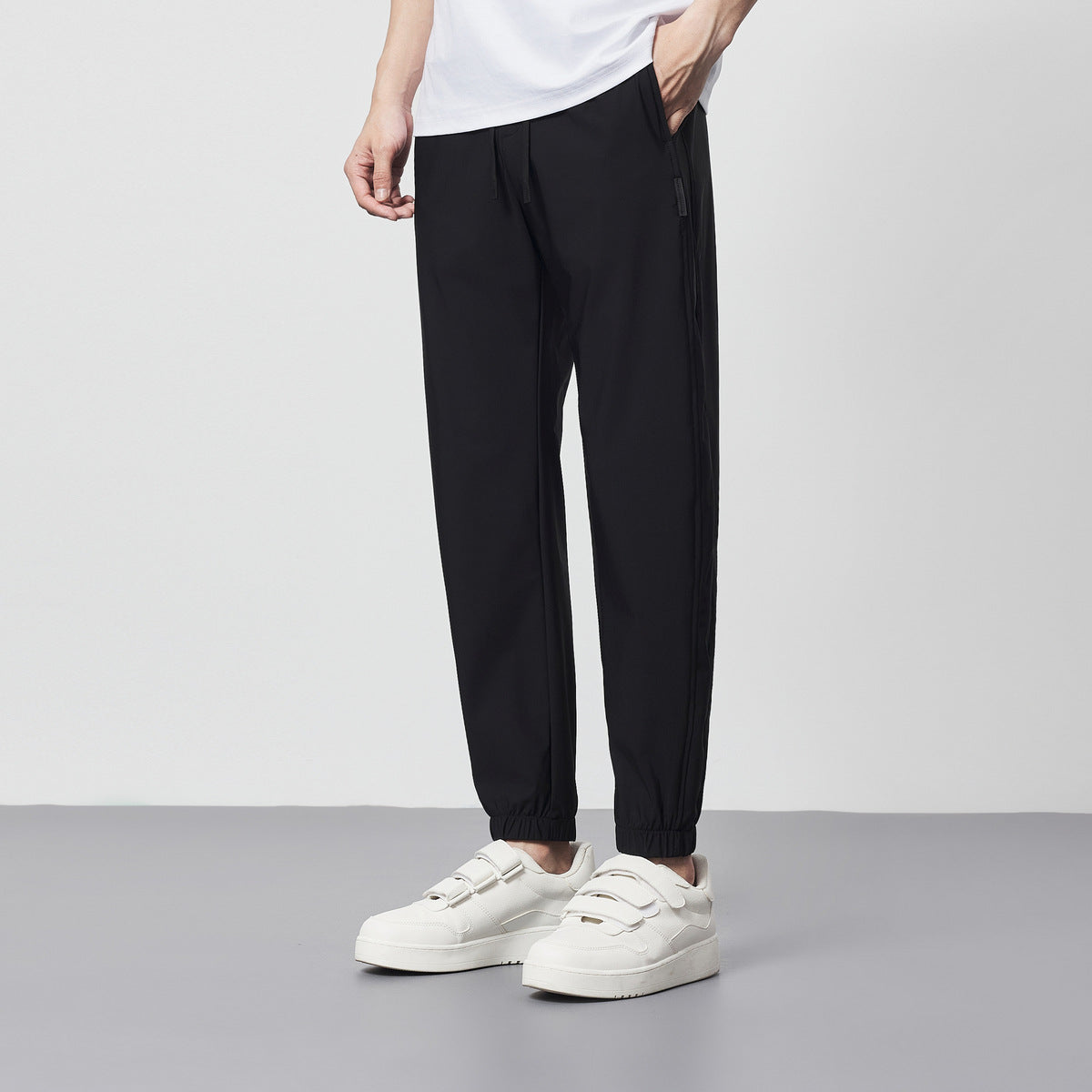 Meskie Letnie, Lodowo-Jedwabne, Chlodne, Cienkie, Skrocone, Zwezane Spodnie Ze Srednim Stanem I Dlugoscia Do Kostki, Ze Sciagaczem Micro Elastic