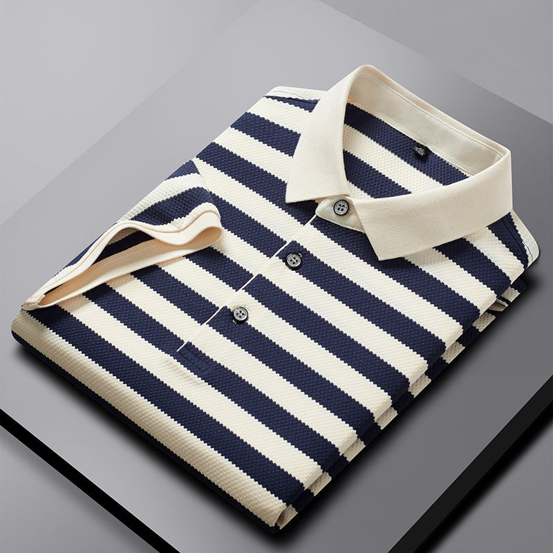 Męski T-Shirt W Paski Z Krótkim Rękawem I Okrągłym Dekoltem