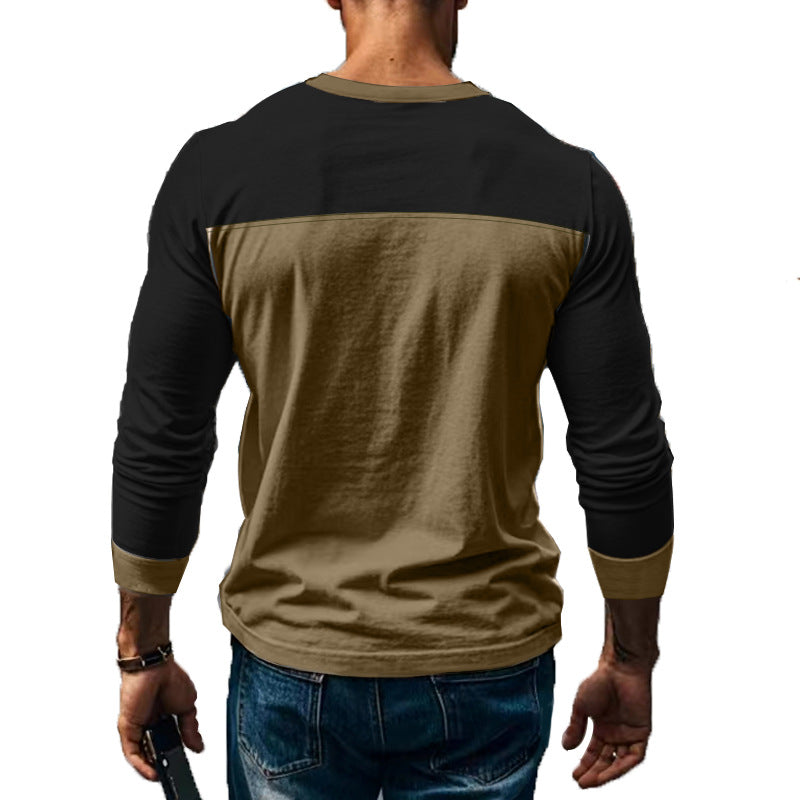 Męska Koszulka Henley Z Długim Rękawem I Wzorem Color Block