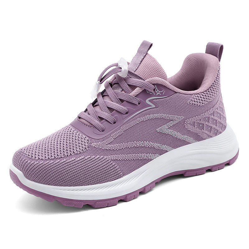 Damskie Buty Sportowe Do Chodzenia, Cholewka Flyknit, Okrągły Nosek, Sznurowane, Podeszwa Z Pvc