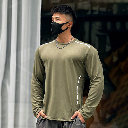 Meska Bluzka Z Dlugim Rekawem I Okraglym Dekoltem, Recznie Malowanym Nadrukiem, Luzny Kroj