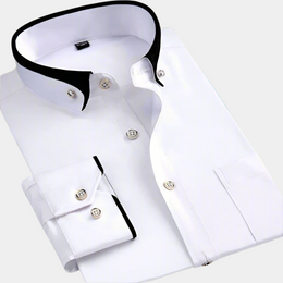 Męska Klasyczna Koszula Z Długim Rękawem I Kontrastowym Kołnierzykiem