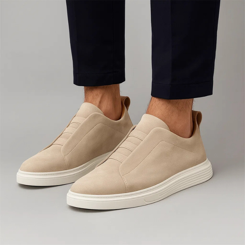 Męskie Sneakersy z Ekoskóry Zamszowej z Elastycznym Systemem Sznurowania