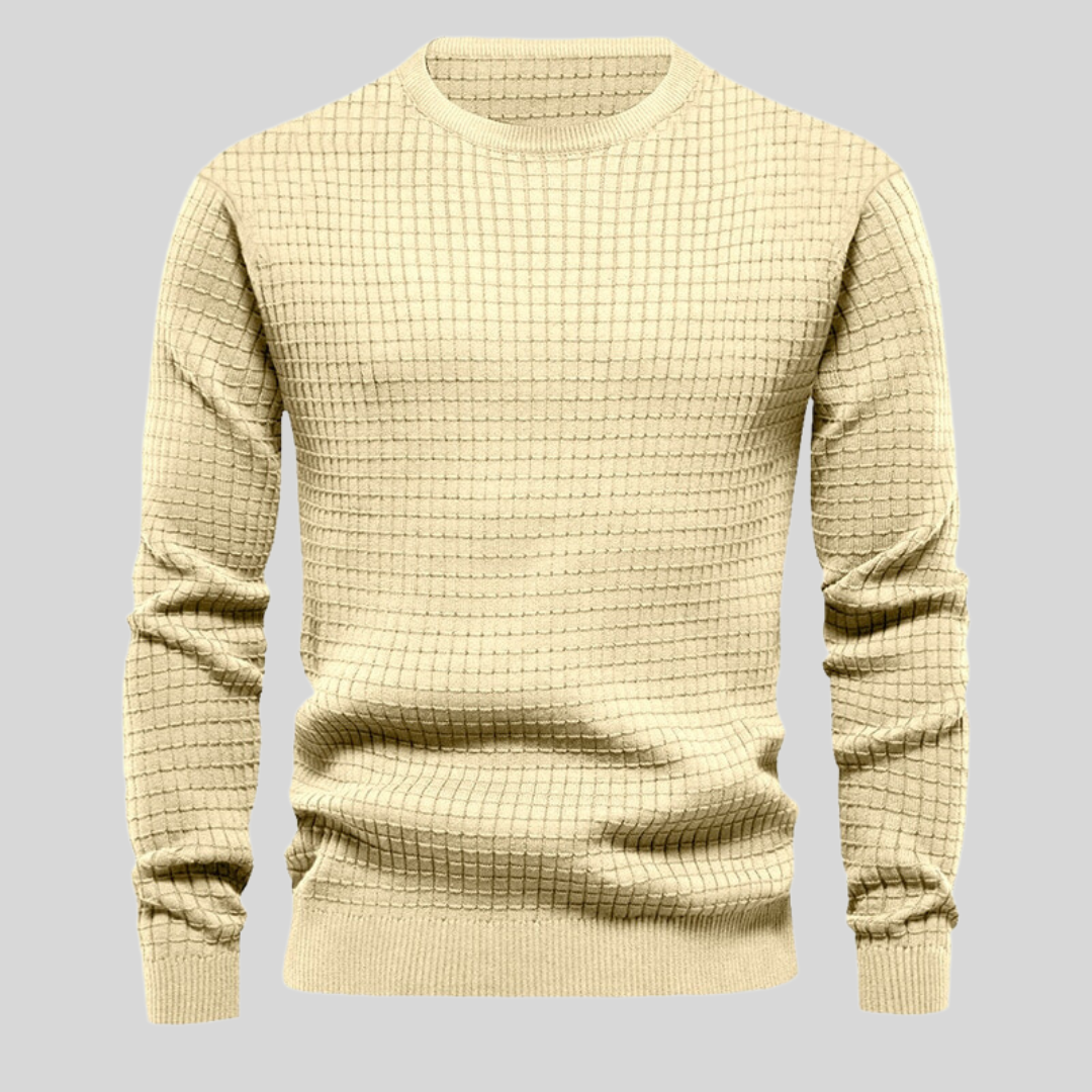 Męski Sweter z Okrągłym Dekoltem, Prążkowanym Wykończeniem i Długim Rękawem