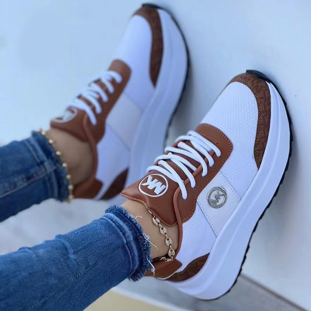 Damskie Sportowe Sneakersy Sznurowane z Grubą Podeszwą i Okrągłym Noskiem