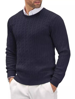 Męski Sweter Jesienny Dzianinowy Slim Fit Skręcony Wzór Okrągły Dekolt