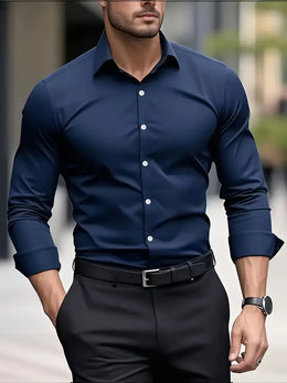 Męska Koszula Wizytowa Z Długim Rękawem, Slim Fit, Oddychający Materiał