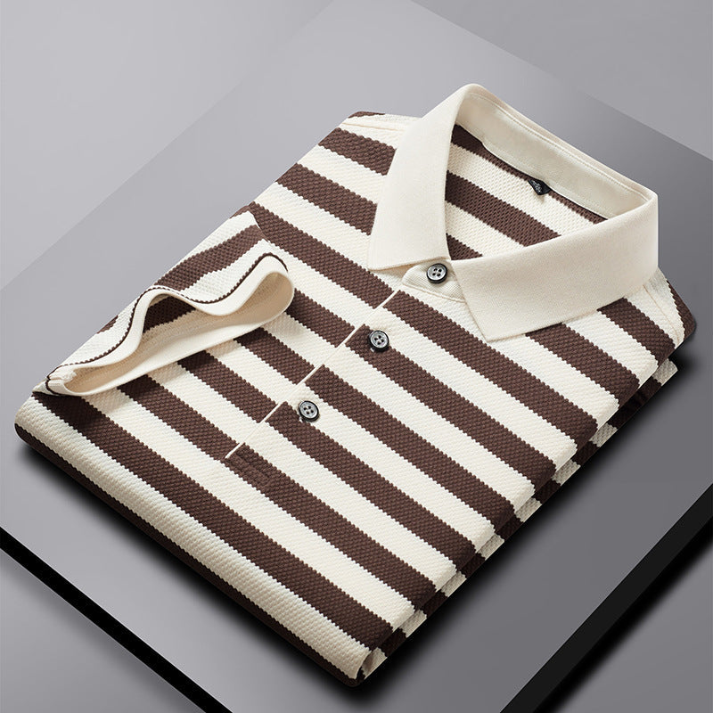 Męski T-Shirt W Paski Z Krótkim Rękawem I Okrągłym Dekoltem