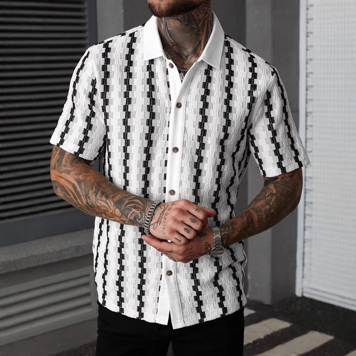 Meski Letni Kardigan W Krate Z Dzianiny Z Krotkim Rekawem, Dopasowany Kroj, Patchworkowy Top W Stylu Streetwear
