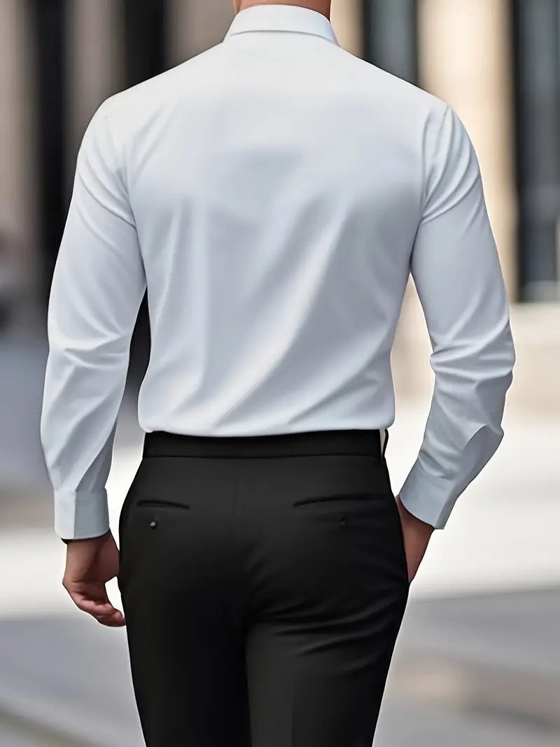 Męska Koszula Wizytowa Z Długim Rękawem, Slim Fit, Oddychający Materiał