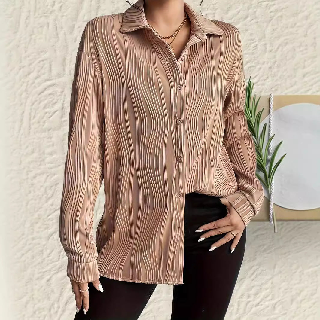 Koszula Damska Plus Size Z Długim Rękawem, Klasycznym Kołnierzem I Zapięciem Na Guziki