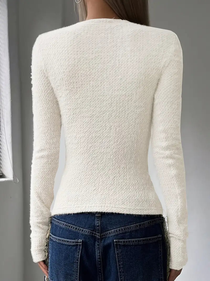 Damski Sweter Dzianinowy z Okrągłym Dekoltem Minimalistyczny Design
