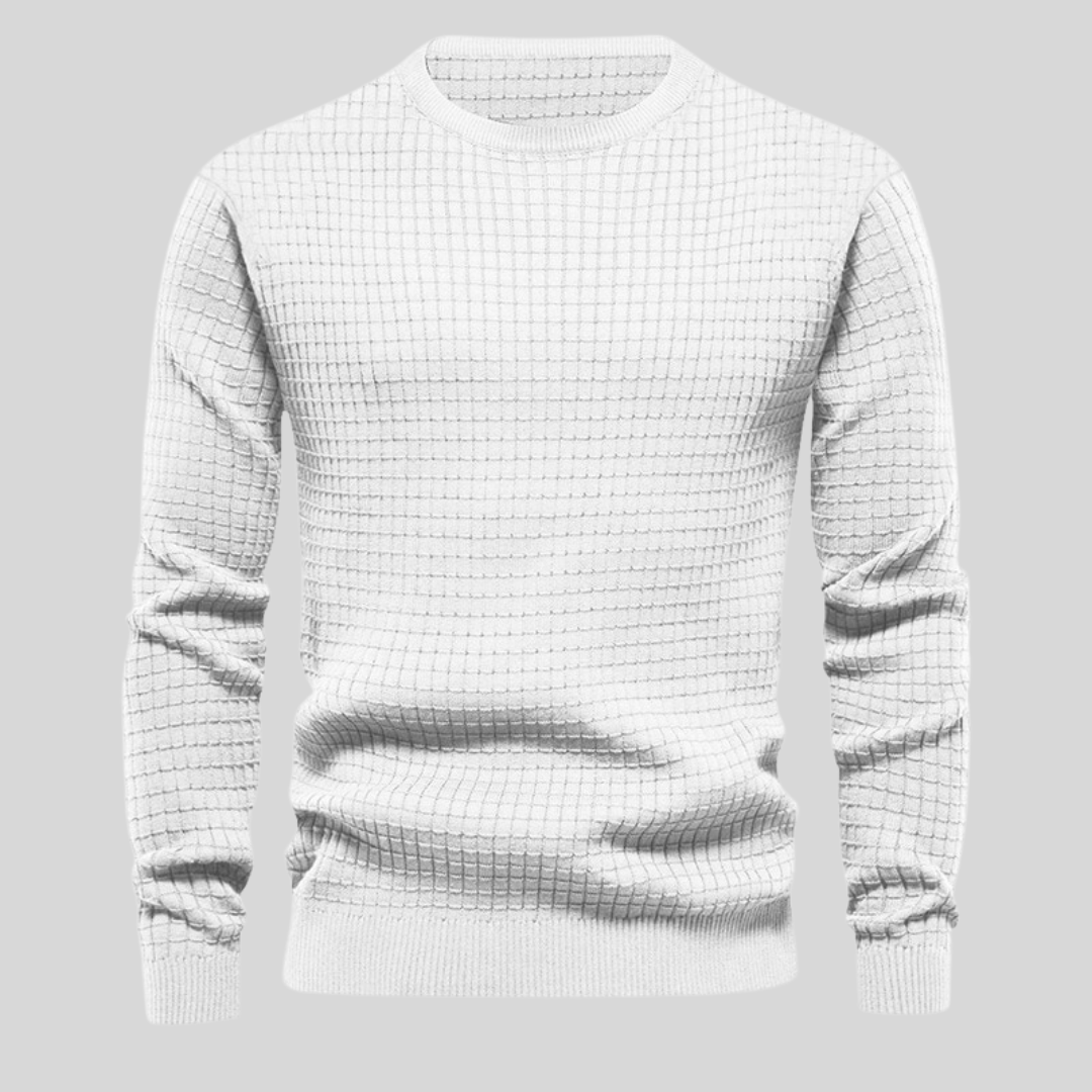 Męski Sweter z Okrągłym Dekoltem, Prążkowanym Wykończeniem i Długim Rękawem
