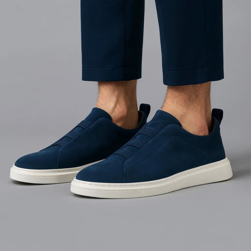 Męskie Sneakersy z Ekoskóry Zamszowej z Elastycznym Systemem Sznurowania