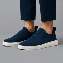 Męskie Sneakersy z Ekoskóry Zamszowej z Elastycznym Systemem Sznurowania