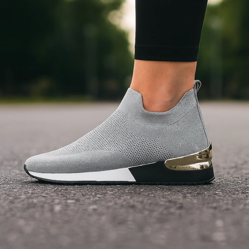 Damskie Sneakersy Wsuwane z Oddychającą Siatką i Metalicznym Zapiętkiem