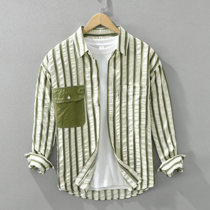 Męska Koszula W Paski O Luźnym Kroju Z Długim Rękawem I Zapięciem Na Guziki