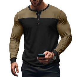 Męska Koszulka Henley Z Długim Rękawem I Wzorem Color Block