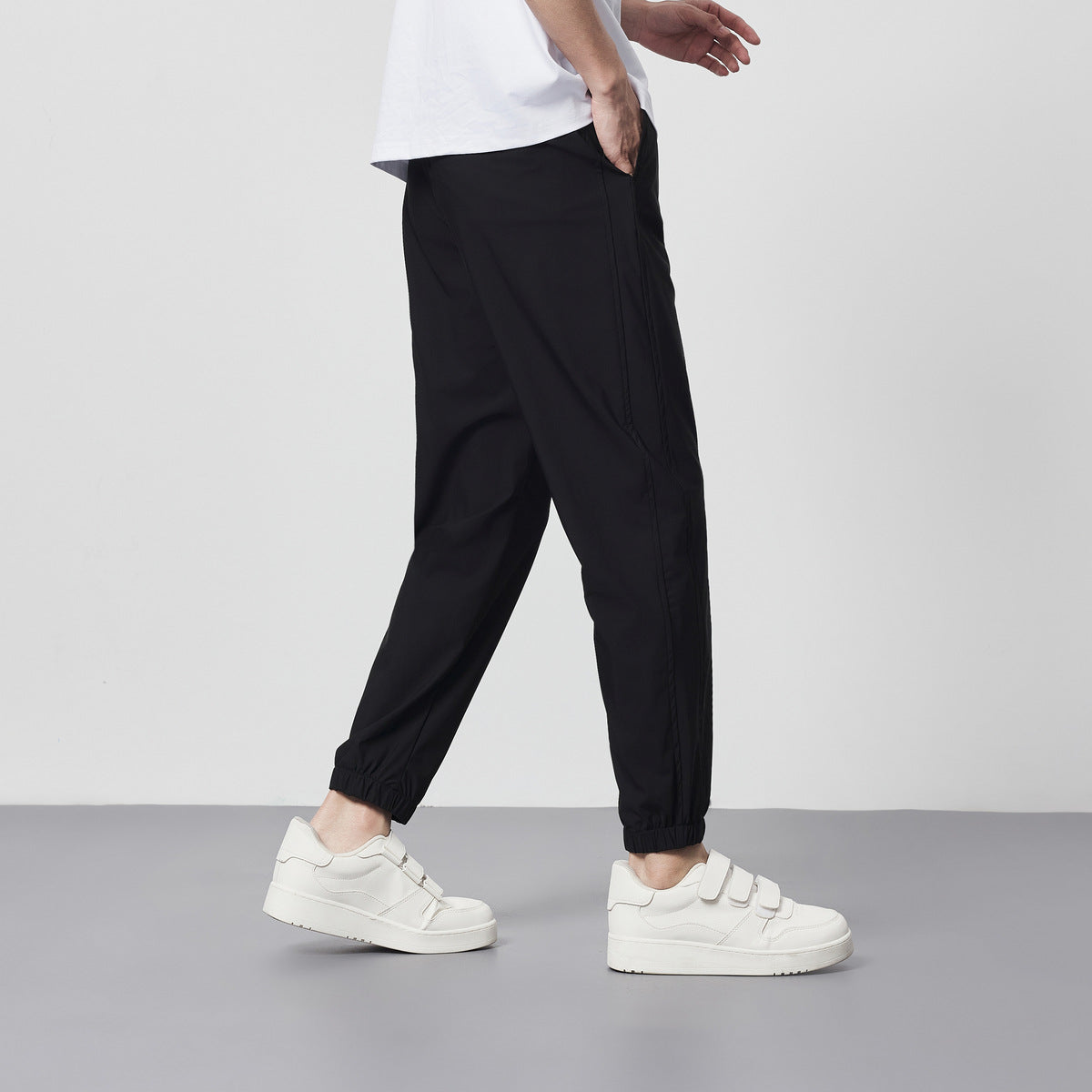 Meskie Letnie, Lodowo-Jedwabne, Chlodne, Cienkie, Skrocone, Zwezane Spodnie Ze Srednim Stanem I Dlugoscia Do Kostki, Ze Sciagaczem Micro Elastic