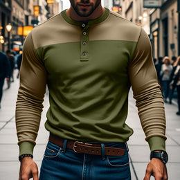 Męska Koszulka Henley Z Długim Rękawem I Wzorem Color Block