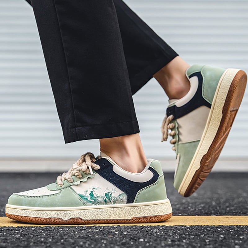 Męskie Sneakersy Sznurowane z Grubą Gumową Podeszwą i Okrągłym Noskiem