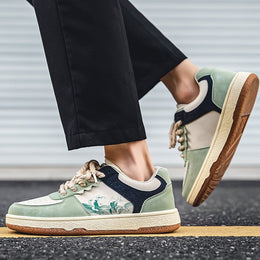 Męskie Sneakersy Sznurowane z Grubą Gumową Podeszwą i Okrągłym Noskiem