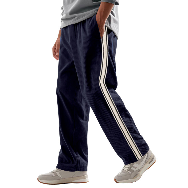 Meskie Spodnie Sztruksowe Z Prostymi Nogawkami I Wzorem W Paski
