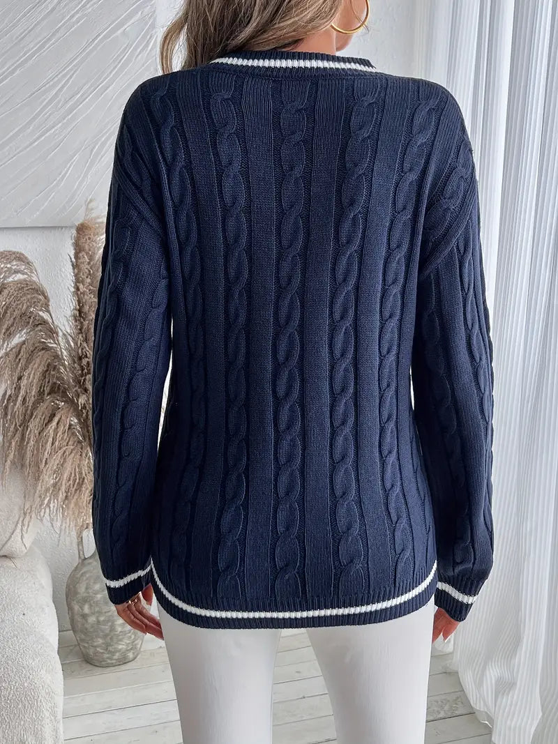 Damski Sweter Dekolt V Prążkowane Wykończenia Luźny Krój