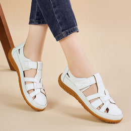 Damskie Sandaly W Stylu Retro Z Okraglymi Noskami I Miekka Podeszwa, Zapinane Na Rzepy