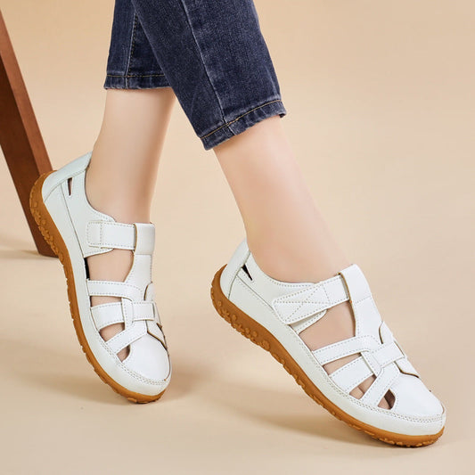 Damskie Sandaly W Stylu Retro Z Okraglymi Noskami I Miekka Podeszwa, Zapinane Na Rzepy
