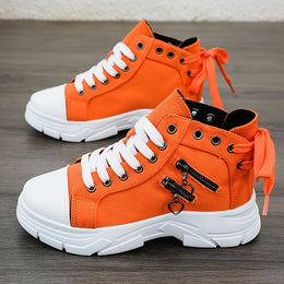 Damskie Sneakersy Platformowe z Podwyższoną Podeszwą, Sznurowaniem i Zamkiem Boczny