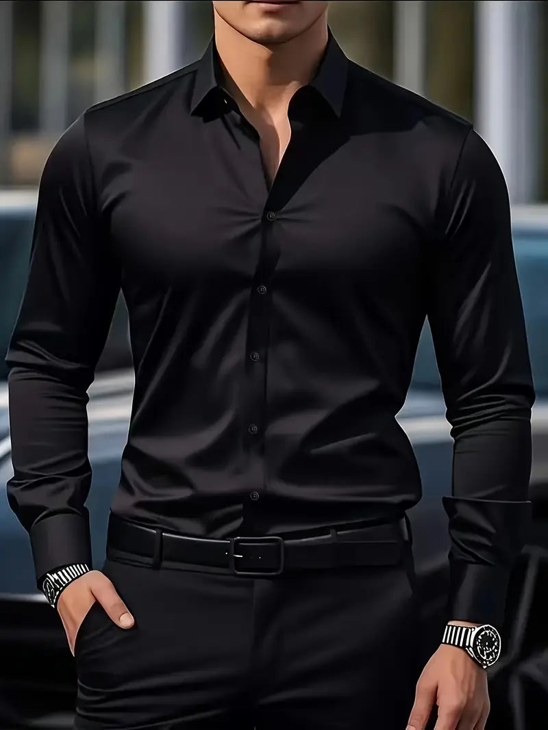 Męska Koszula Wizytowa Z Długim Rękawem, Slim Fit, Oddychający Materiał