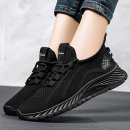 Damskie Sznurowane Buty Do Biegania Z Płaską Podeszwą Z Pvc I Cholewką Z Oddychającej Siateczki