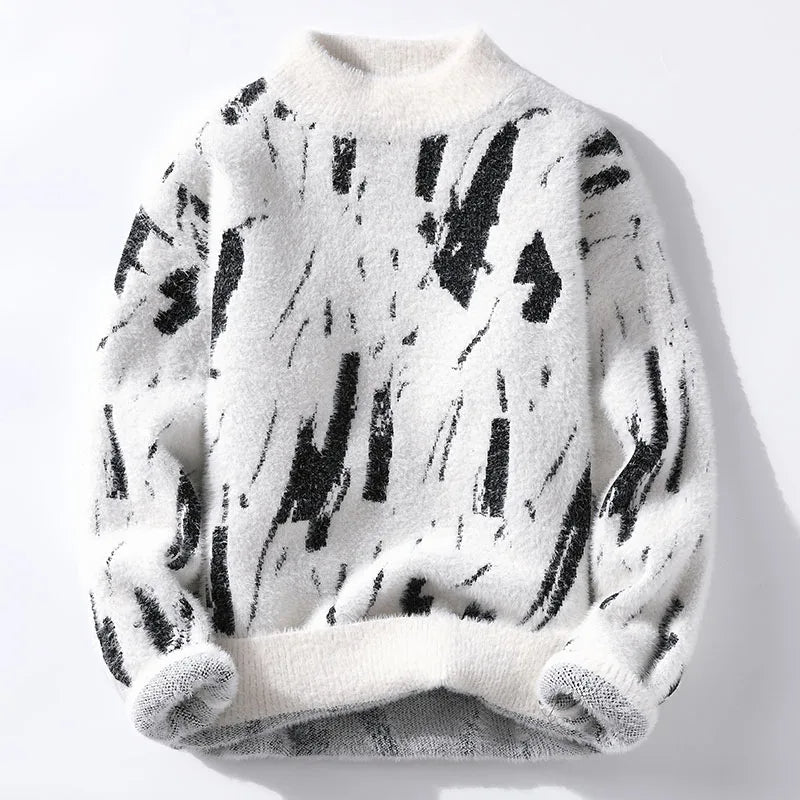 Męski Sweter Zimowy z Termicznej Dzianiny i Wzorem Lodowcowym