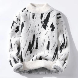 Męski Sweter Zimowy z Termicznej Dzianiny i Wzorem Lodowcowym